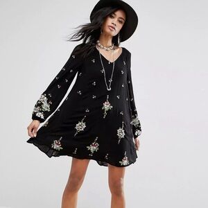 Free People Oxford Black Embroidered Swing Dress